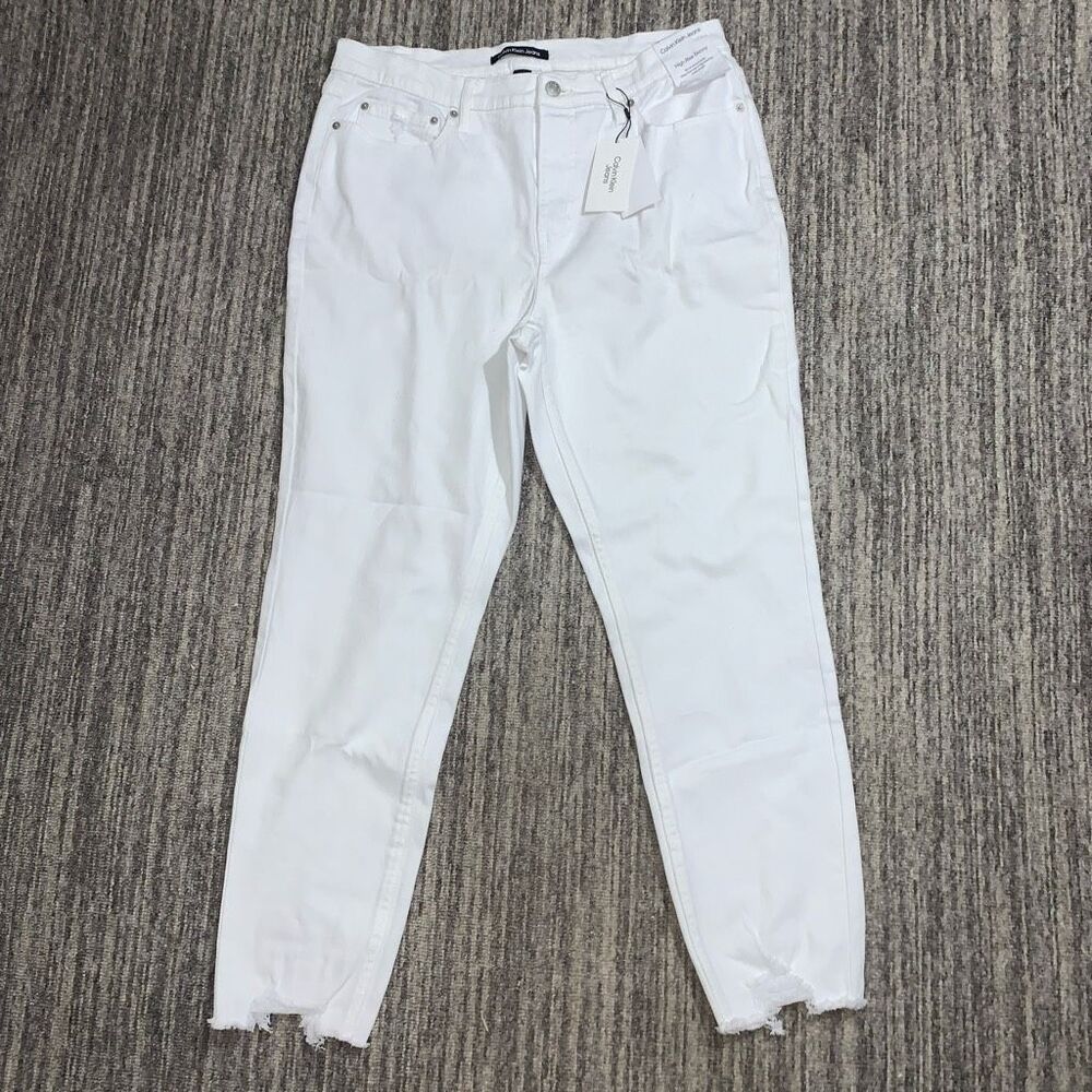 Calvin Klein Womens 32 High Rise Skinny Jeans White Raw‎ Asymmetrical Hem NWT